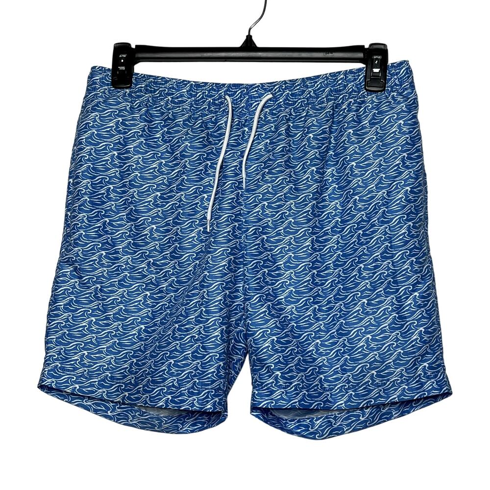 Con.Struct Tidal Wave Print Swim Shorts Blue White Mens Large Beach Pool Lake